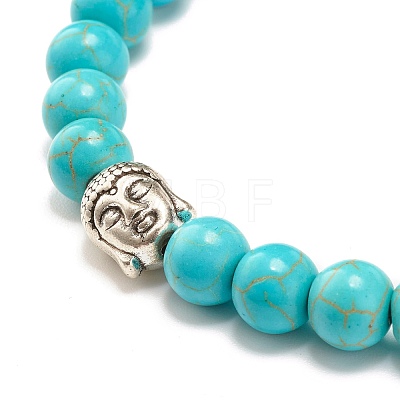 Round Synthetic Turquoise & Natural Lava Rock Stretch Bracelet BJEW-JB07470-01-1