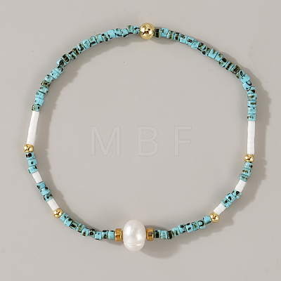 Imitation Pearl Round and Glass Seed Beaded Stretch Bracelets for Women ZU0307-1