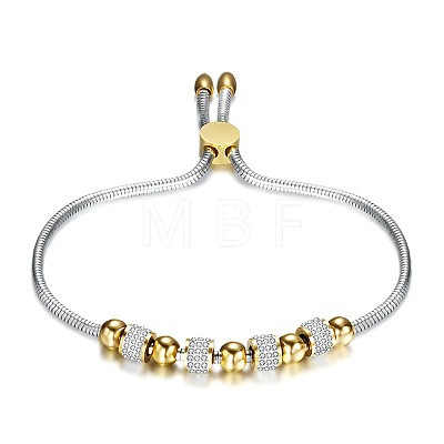 Duo Tone Adjustable 304 Stainless Steel Crystal Rhinestone Beads Slider Bracelets WGA9DD2-02-1