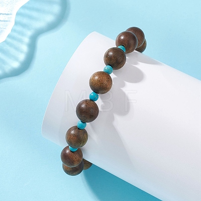 Wood & Synthetic Turquoise Beaded Stretch Bracelets for Women BJEW-TA00729-1