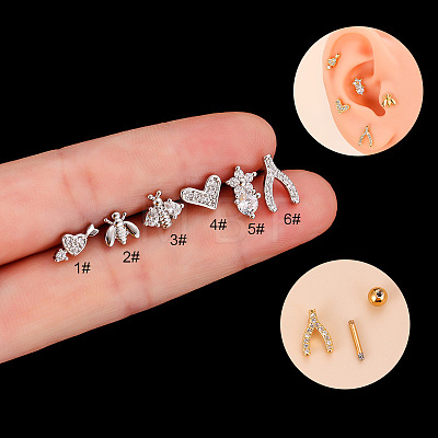 Brass Micro Pave Clear Cubic Zirconia Bees Cartilage Earrings WGD95E3-03-1