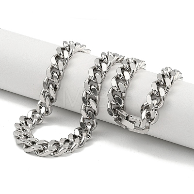 Non-Tarnish 201 Stainless Steel Cuban Link Chain Necklaces for Women and Men NJEW-F322-15P-03-1