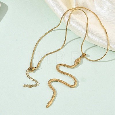 304 Stainless Steel Snake Pendant Round Snake Chain Necklaces for Women NJEW-K307-01G-1