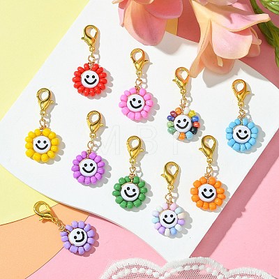 Flat Round with Smiling Face Glass Seed Pendant Decorations HJEW-MZ00093-1