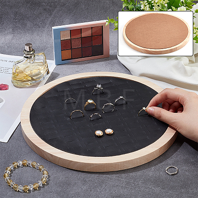 92-Slot Wooden Ring Jewelry Display Round Tray EDIS-WH0030-20B-1