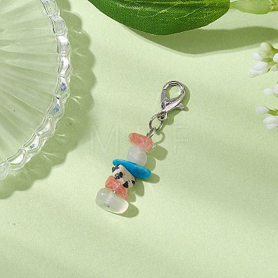 Natural White Moonstone & Dalmatian Jasper & Apatite & Synthetic Cherry Quartz Glass Chips Pendant Decoration HJEW-JM02346-01-1