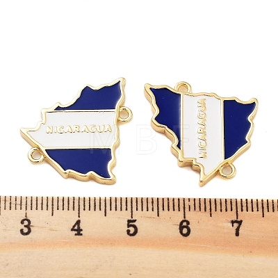 Rack Plating Brass Blue & White Enamel Nicaragua Map Links Connector Charms KK-S379-25G-1