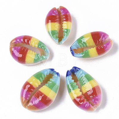 Printed Natural Cowrie Shell Beads X-SSHEL-R047-01-A05-1