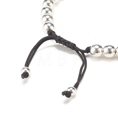 Round Synthetic Hematite Braided Bead Bracelet with Cubic Zirconia BJEW-JB07860-02-1