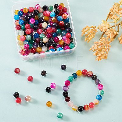 160Pcs 8 Colors Natural Striped Agate/Banded Agate Bead Strands G-CJ0001-47-1