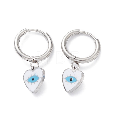 3 Pairs 3 Style Enamel Heart with Evil Eye Dangle Hoop Earrings EJEW-B020-22P-1