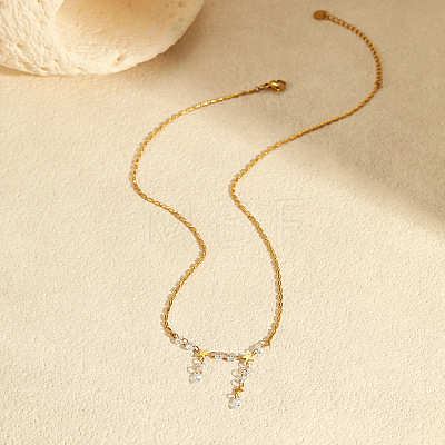 304 Stainless Steel Star Pendant Necklaces with Teardrop Clear Cubic Zirconia Tassel for Women WG97116-01-1