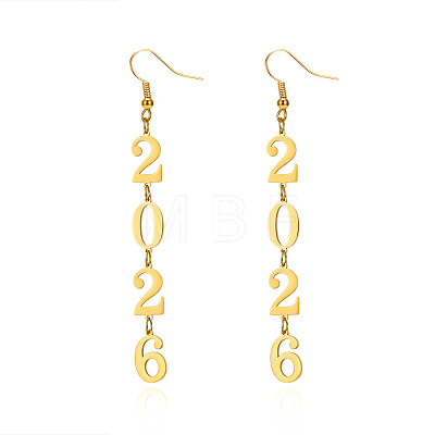 Number 2026 304 Stainless Steel Dangle Earrings FS-WGCED5C-01-1