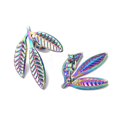 Ion Plating(IP) 304 Stainless Steel Leaf Stud Earrings for Women EJEW-F300-11MC-1
