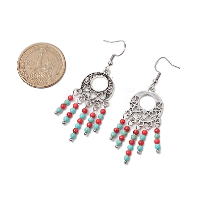 Synthetic Turquoise Beaded Chandelier Earrings EJEW-JE06192-1