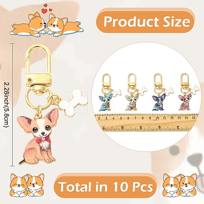10Pcs 10 Styles Alloy Enamel Dog with Bone Pendant Decorations HJEW-YW00297-1