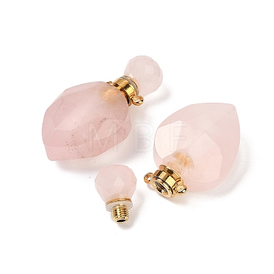 Natural Rose Quartz Faceted Teardrop Bottle Pendants G-A225-02G-02-1