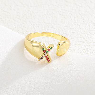 Brass Micro Pave Colorful Cubic Zirconia Cuff Open Rings FS-WG163C1-24-1