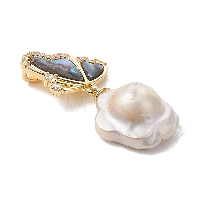Natural Keishi Pearl with Paua Shell Pendants PALLOY-JF05248-1
