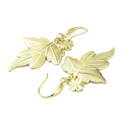 Rack Plating Brass Leaf  & Clover Dnagle Earrings KK-C029-13G-1