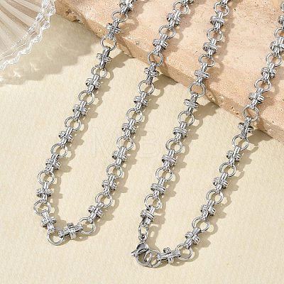 304 Stainless Steel Bar & Ring Link Chain Necklaces & Bracelets Sets SJEW-D091-10P-1