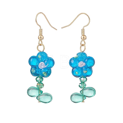 Lampwork Flower & Glass Flower of Life Dangle Earrings EJEW-TA00144-1