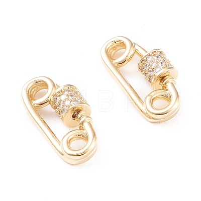 Brass Micro Pave Clear Cubic Zirconia Screw Carabiner Lock Charms X-KK-F814-38G-1