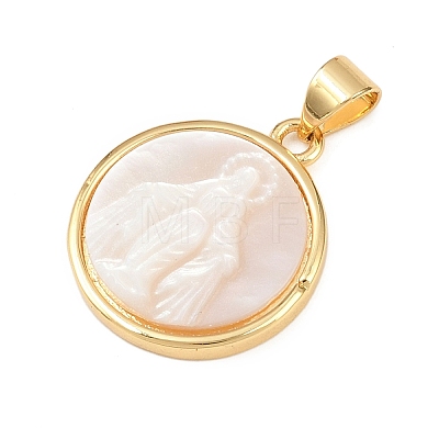 Natural White Shell Flat Round Pendants KK-F919-42C-G-1