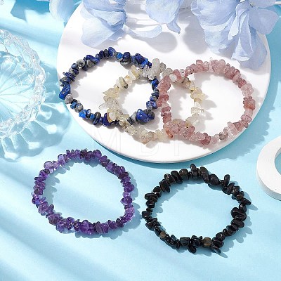 12 Constellation Natural Mixed Gemstone Chip Beaded Stretch Bracelets Sets for Women Men BJEW-JB10264-03-1