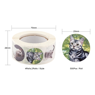 4 Rolls 2 Style Cat & Pet Dog Pattern Self-Adhesive Kraft Paper Stickers DIY-LS0003-36-1