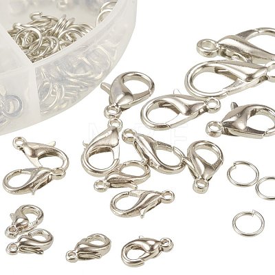 Zinc Alloy Plated Mixed Sizes Lobster Clasps and Iron Jump Rings Jewelry Findings In One Box for Craft PALLOY-PH0001-01-1