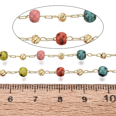 Handmade Brass & Glass Beaded Link Chains CHC-Q021-02A-G-1