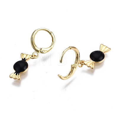 Brass Enamel Huggie Hoop Earrings EJEW-T014-19G-01-NF-1