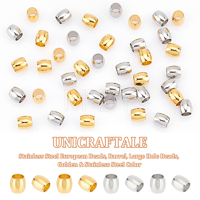 Unicraftale 80Pcs 2 Colors 202 Stainless Steel European Beads STAS-UN0050-42-1