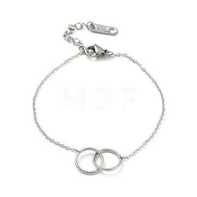 304 Stainless Steel Interlocking Rings Charm Bracelet for Women BJEW-G640-04P-1