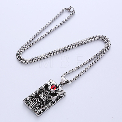 Vintage Hip-hop Stainless Steel Skull Red Evil Eye Pendant Necklaces for Men HR1358-1