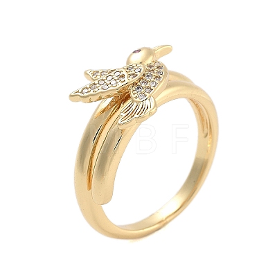 Brass Micro Pave Cubic Zirconia Bird Open Cuff Rings Set for Women RJEW-U002-11G-1