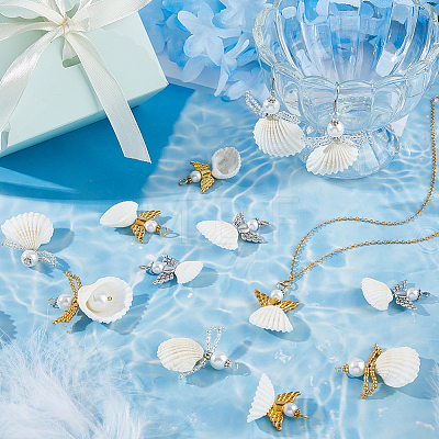 24Pcs 4 Styles Natural Shell Pendants SHEL-HS0001-17-1