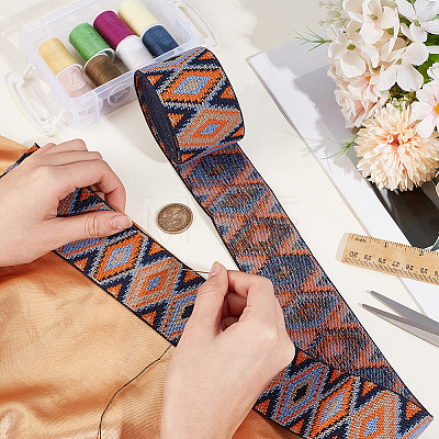 2.5Yards Rhombus Vintage Jacquard Polyester Ribbon OCOR-CY0004-48C-1