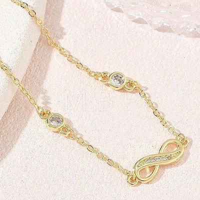 Brass Micro Pave Clear Cubic Zirconia Infinity Link Bracelets KK-CBA6980-27G-1
