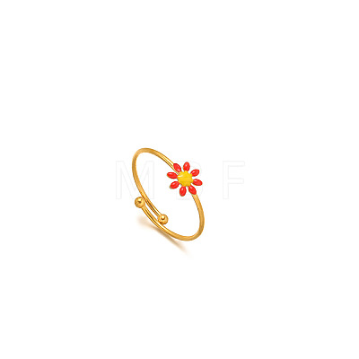 Daisy 304 Stainless Steel Enamel Open Cuff Rings for Women RJEW-M061-01G-02-1