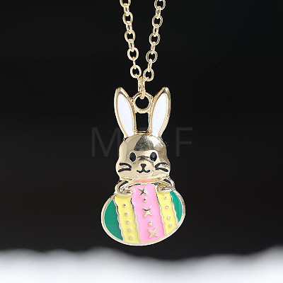 Alloy Enamel Rabbit with Easter Egg Pendant Necklaces for Women FS-WGF1739-01-1