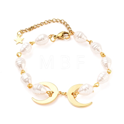 Brass Crescent Moon Bracelets BJEW-JB05557-1