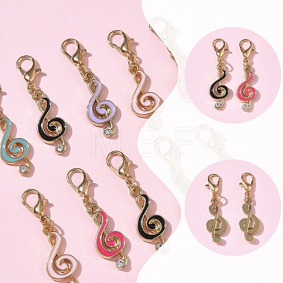 30Pcs 6 Colors Alloy Enamel & Crystal Rhinestone Pendant Decorations HJEW-YW00528-1