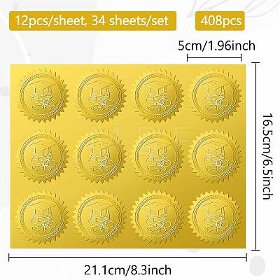 34 Sheets Self Adhesive Gold Foil Embossed Stickers DIY-WH0509-068-1
