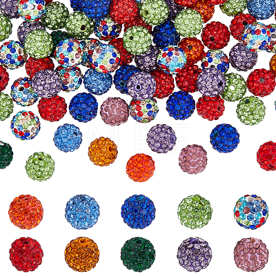10mm Disco Ball Clay Beads Mixed Colors Pave Rhinestones Spacer Round Beads RB-PH0003-10mm-M-1