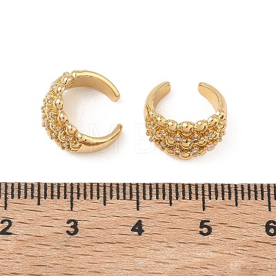 C-Shaped with Round Brass Micro Pave Clear Cubic Zirconia Cuff Earrings EJEW-L316-01G-02-1
