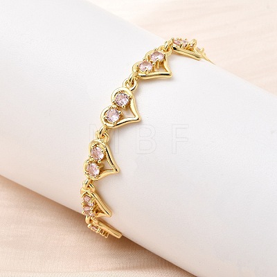 Heart Brass Micro Pave Cubic Zirconia Link Chain Bracelets BJEW-L715-01G-02-1