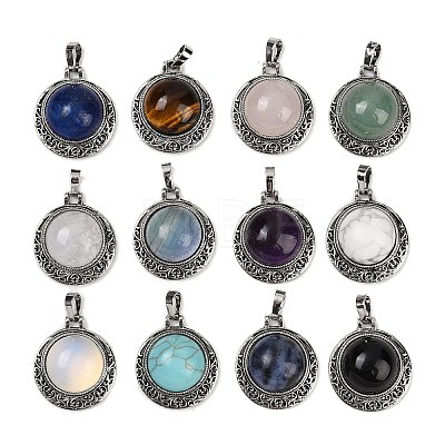 Natural & Synthetic Mixed Gemstone Half Round Pendants PALLOY-R159-01AS-1