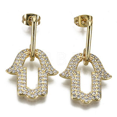 Brass Micro Pave Clear Cubic Zirconia Dangle Stud Earrings EJEW-S208-118-NF-1